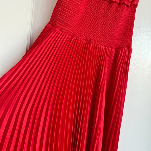 A.L.C. Renzo II Asymmetric Pleated Midi-dress Red Halter Neckline Smocked NWT - Picture 11 of 12